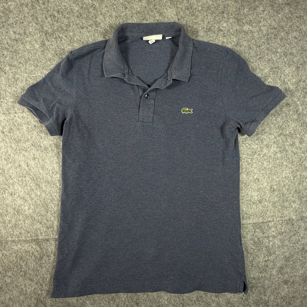 Lacoste Polo Shirt Mens M Blue Slim Fit Short Sleeve Pique Cotton Logo PH4012-51